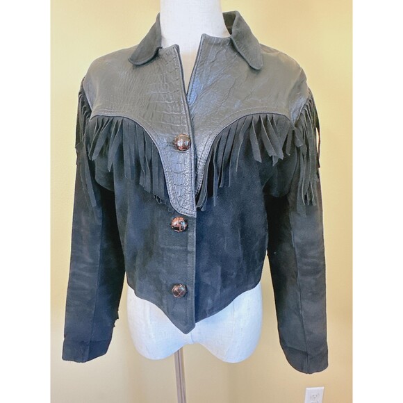 1980s Vintage Leather By Raphael Western Coat /Fringe Jacket / Medium - Picture 3 of 8